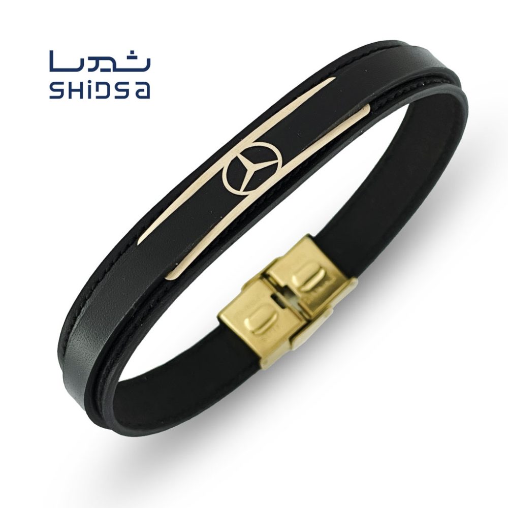 دستبند چرم و طلا بنز MR09-2