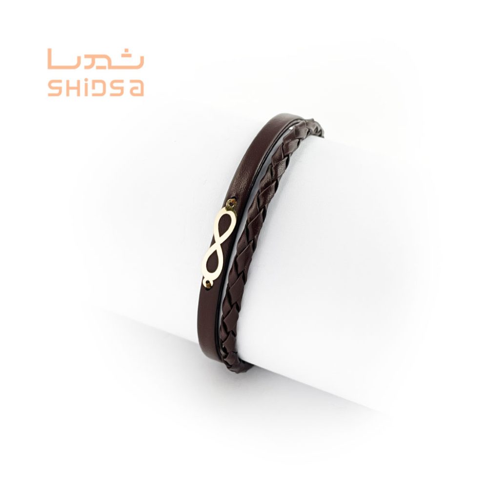 دستبند چرم و طلا بینهایت zb01