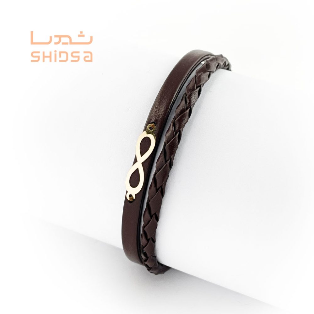 دستبند چرم و طلا بینهایت zb01-2