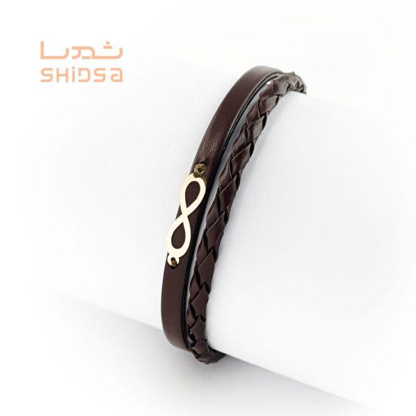 دستبند چرم و طلا بینهایت zb01-2