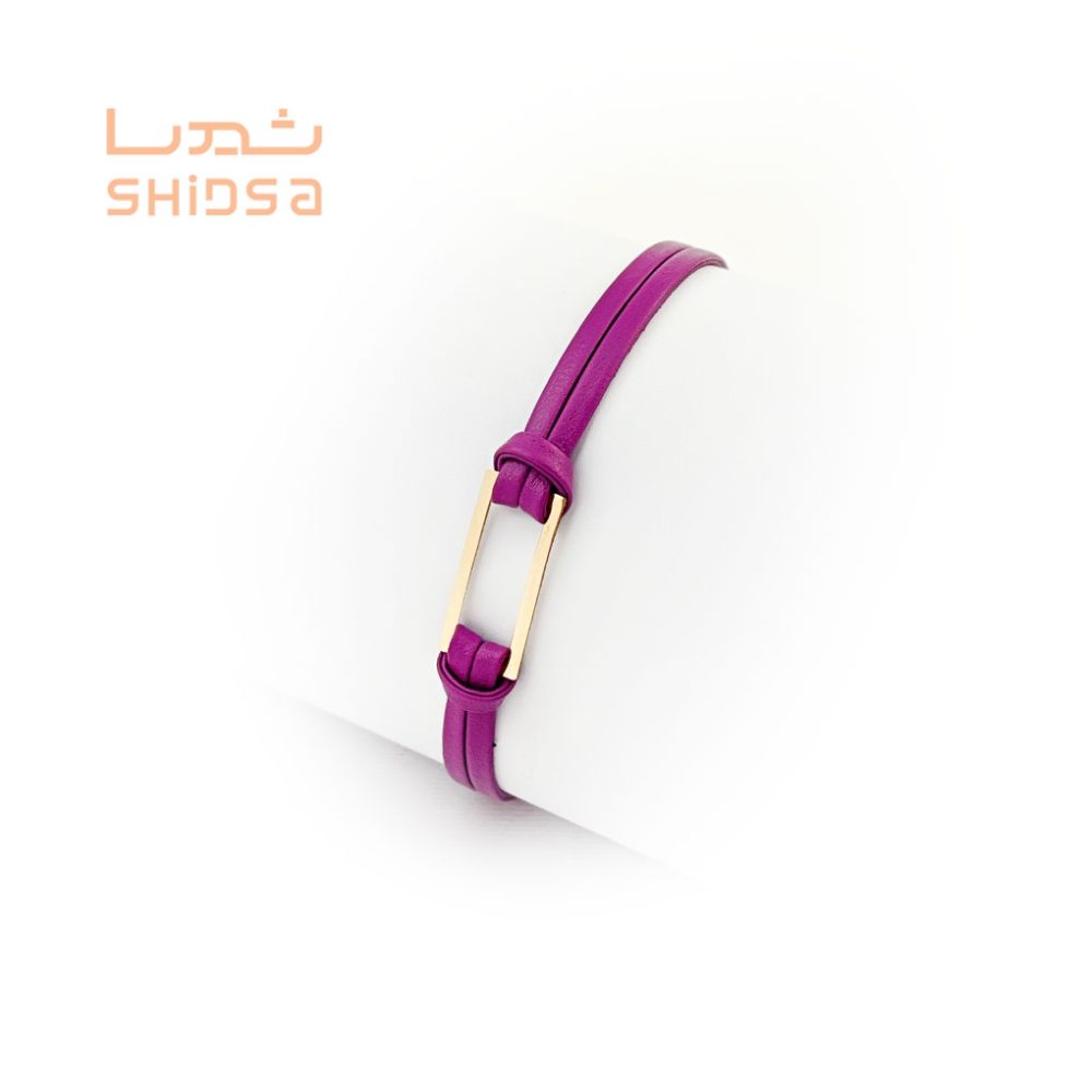 دستبند چرم و طلا زنانه مستطیل zg03