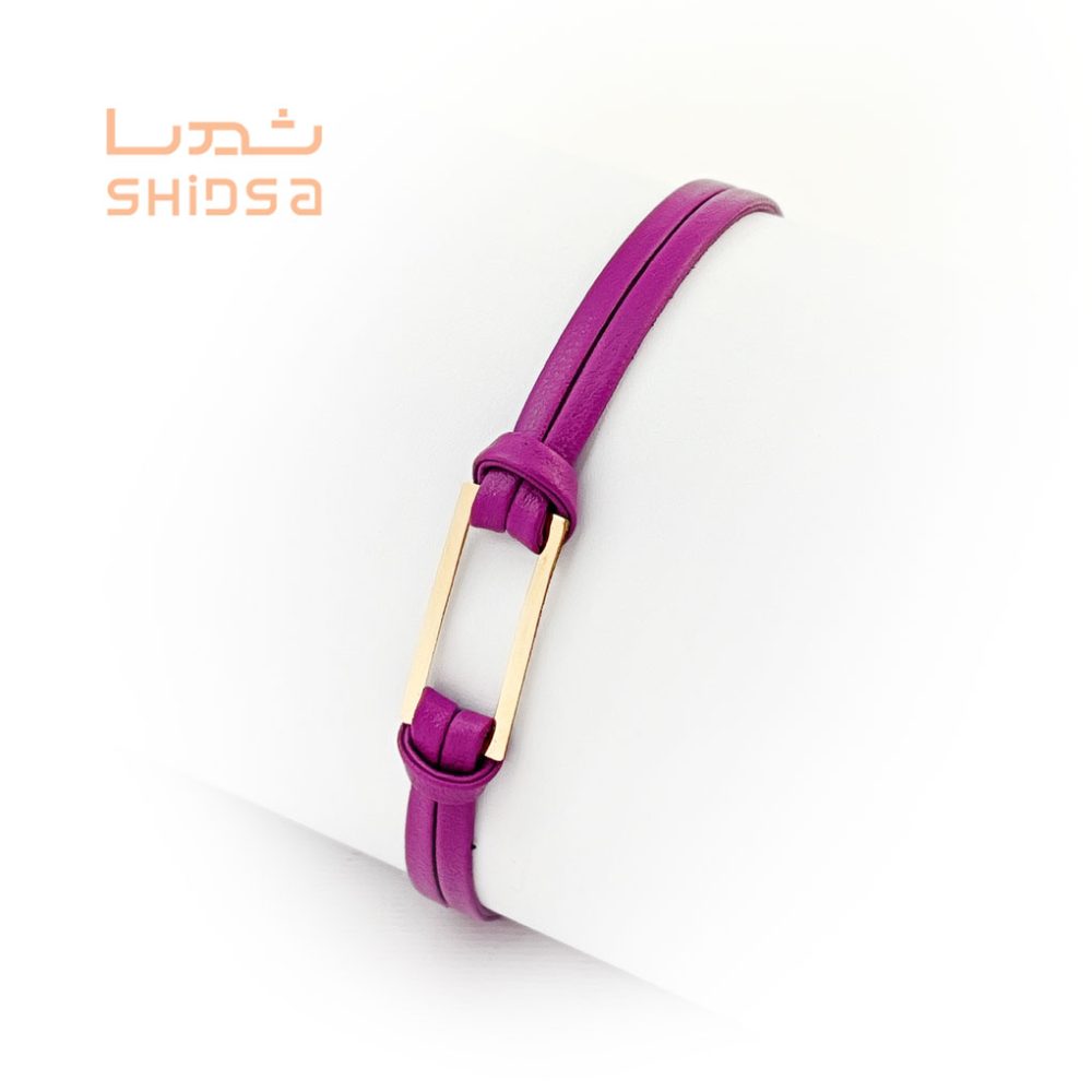 دستبند چرم و طلا زنانه مستطیل ZG03 - Image 2