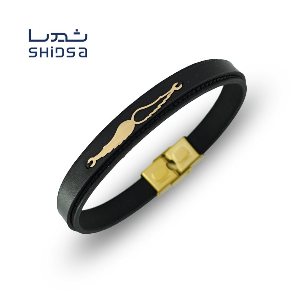 دستبند چرم و طلا اسپرت بال md35