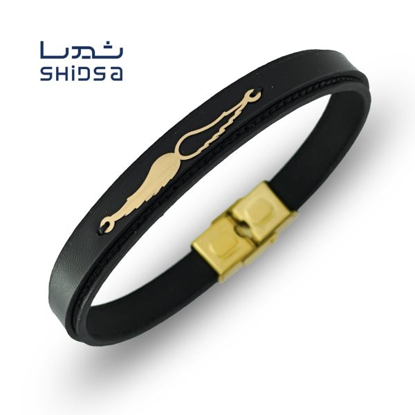 دستبند چرم و طلا اسپرت بال md35-2