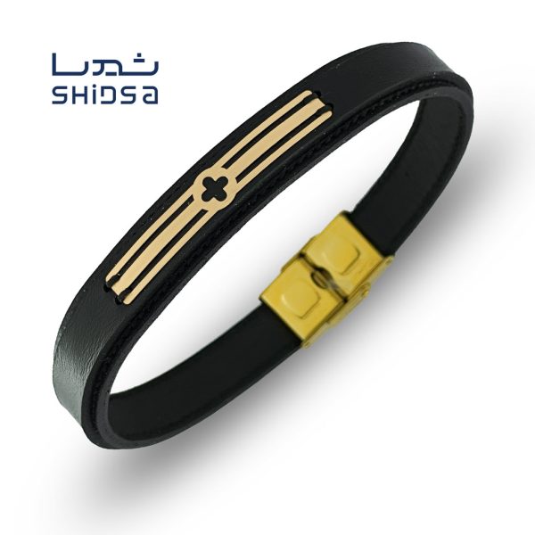 دستبند چرم و طلا اسپرت ونکلیف md36-2