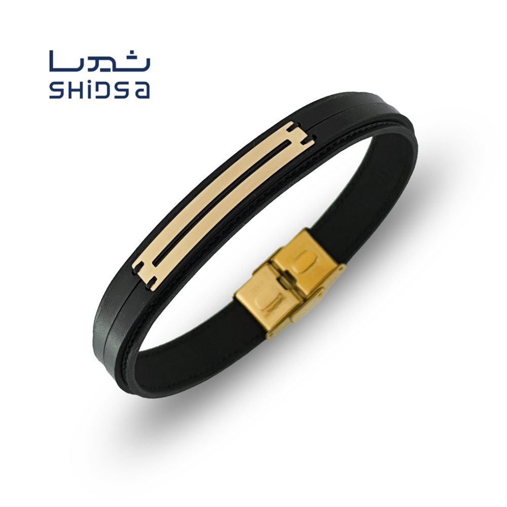 دستبند چرم و طلا مردانه md37