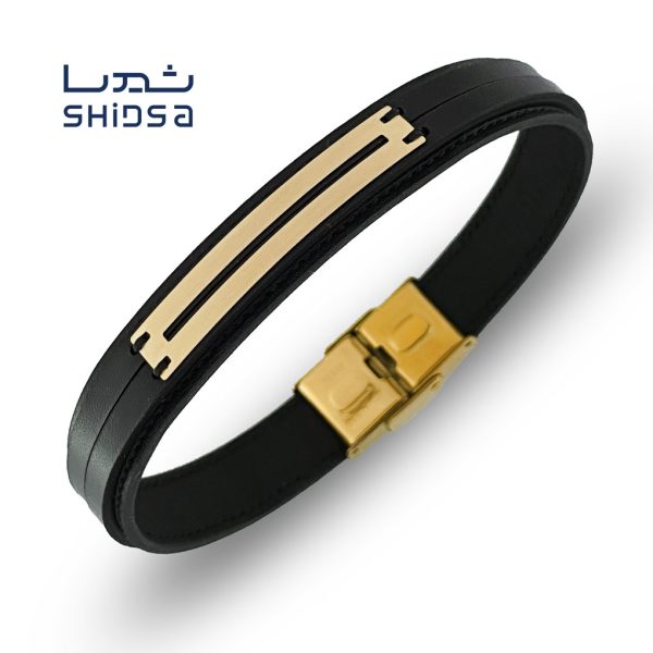 دستبند چرم و طلا مردانه md37-2