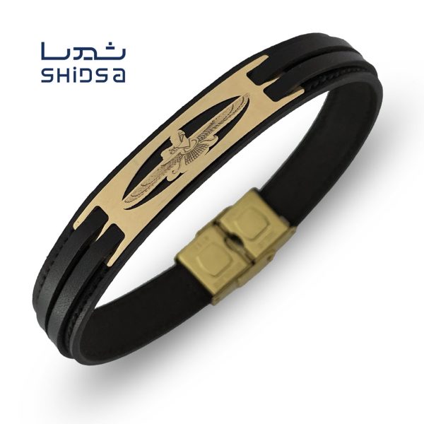 دستبند چرم و طلا مردانه فروهر ml29-2