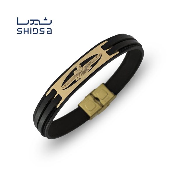 دستبند چرم و طلا مردانه فروهر ml29
