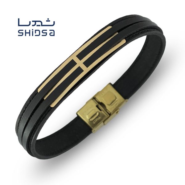 دستبند چرم و طلا مردانه mr10-2