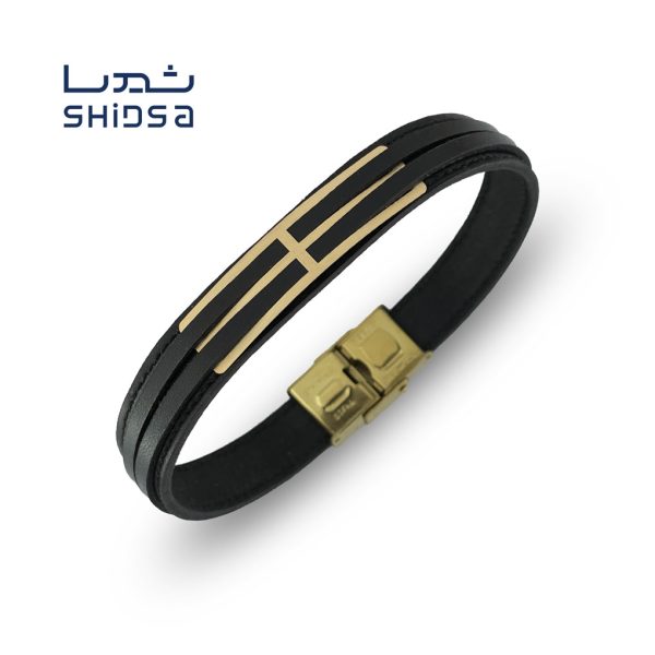 دستبند چرم و طلا مردانه mr10