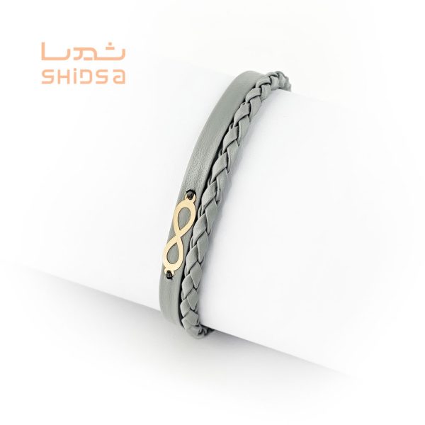 دستبند چرم و طلا بینهایت زنانه zb03-2