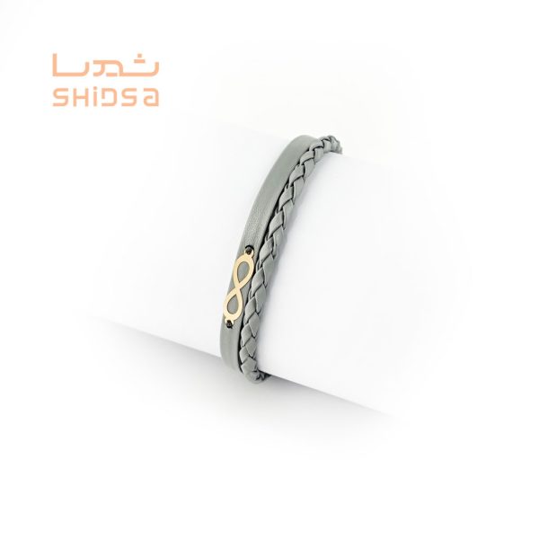 دستبند چرم و طلا بینهایت زنانه zb03