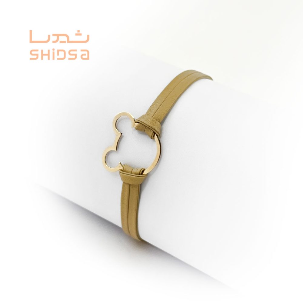 دستبند چرم و طلا میکی موس zg06-2