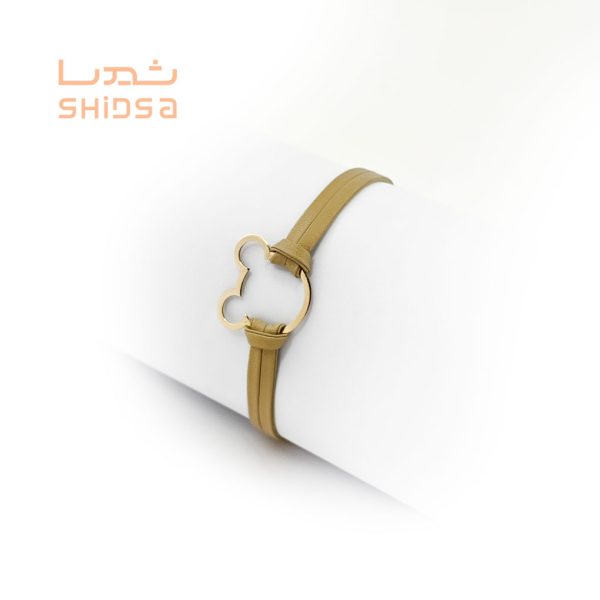 دستبند چرم و طلا میکی موس zg06